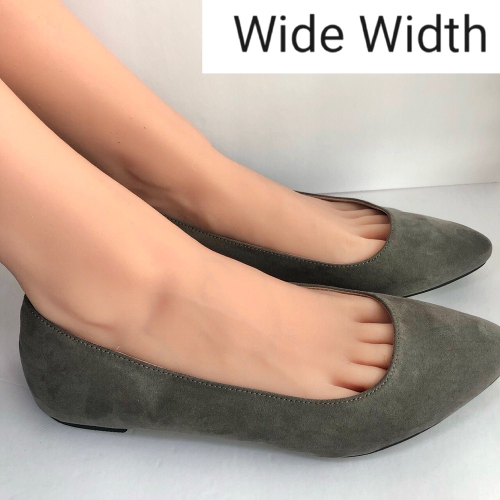 SALE🔥 12.5W WIDE Width Dark Gray Pointed Toe Slip On Luoika Womens Casual Flats